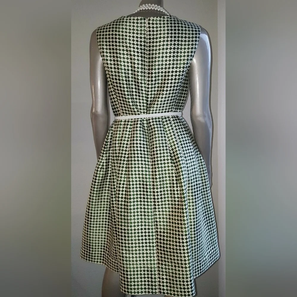 $2,900 OSCAR DE LA RENTA FLORAL DIAMOND GREEN SILK LINED RUNW DRESS US 14 XL